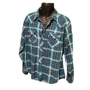 Youngbloods Authentic Western Shirt Cowboy Pearl Snap Plaid Mens Long Sleeve L